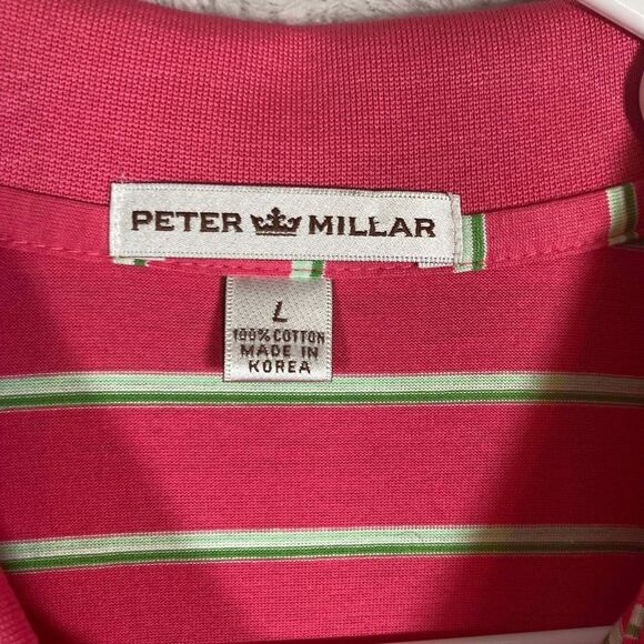Peter Millar Striped Cotton Polo Golf Short Sleeve Shirt Mens Large Pink White - Picture 3 of 5